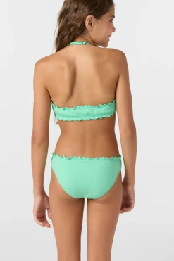 Girl's Dawnbreak Rib Hi-Neck Ruffle Edge Set High Neck Top Set - Jade Cream | O'Neill