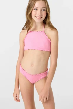 Girl's Dawnbreak Rib Hi-Neck Ruffle Edge Set High Neck Top Set - Sachet Pink | O'Neill