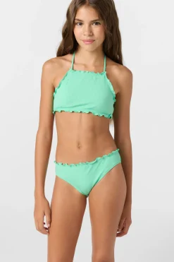 Girl's Dawnbreak Rib Hi-Neck Ruffle Edge Set High Neck Top Set