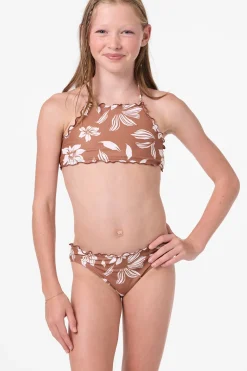 Girl's Nomad Floral Ruffle Edge High Neck Set - Carob Brown | O'Neill