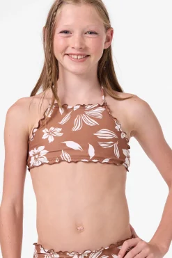 Girl's Nomad Floral Ruffle Edge High Neck Set - Carob Brown | O'Neill