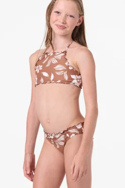 Girl's Nomad Floral Ruffle Edge High Neck Set - Carob Brown | O'Neill