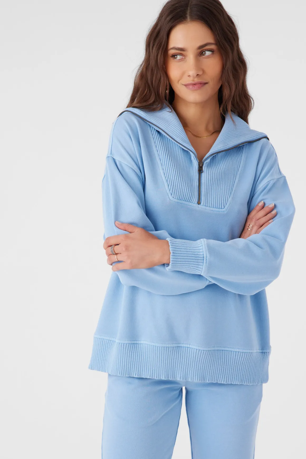 Karma Mock Zip Crew Neck Fleece - Chambray | O'Neill