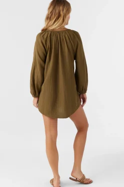 Krysten Crinkle Double Gauze Tunic Swim Cover-Up - Military Olive | O'Neill