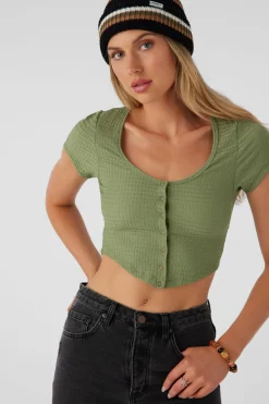 Marlena Textured Top Crop Top - Oil Green | O'Neill