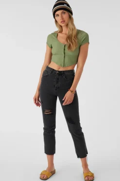Marlena Textured Top Crop Top - Oil Green | O'Neill