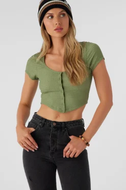 Marlena Textured Top Crop Top - Oil Green | O'Neill