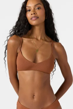 Saltwater Solids Rib Huntington Bralette Top - Rustic Brown | O'Neill