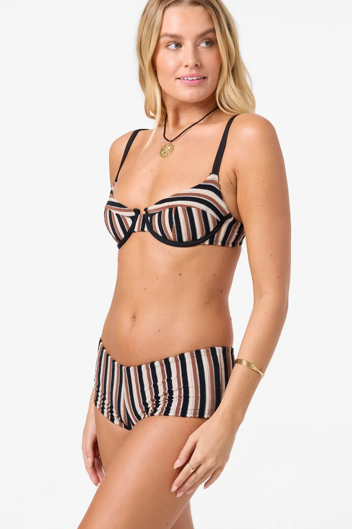 Sand Dollar Stripe Seashell Bra Bra Top - Black | O'Neill